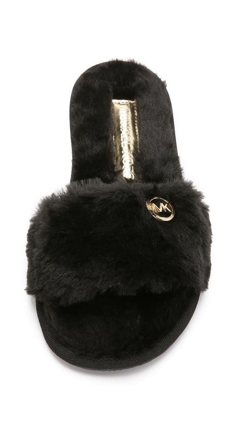 women michael kors slippers|Michael Kors black fuzzy slipper.